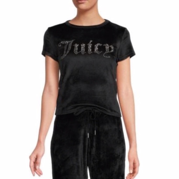 Juicy Couture Velour Rhinestone Spell Out Tee Black Large - Picture 14 of 17